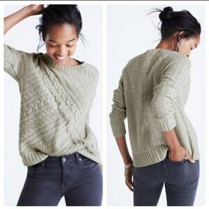 Madewell 100% Merino Wool Pullover Sweater Cable Knit Fringe Gray Size